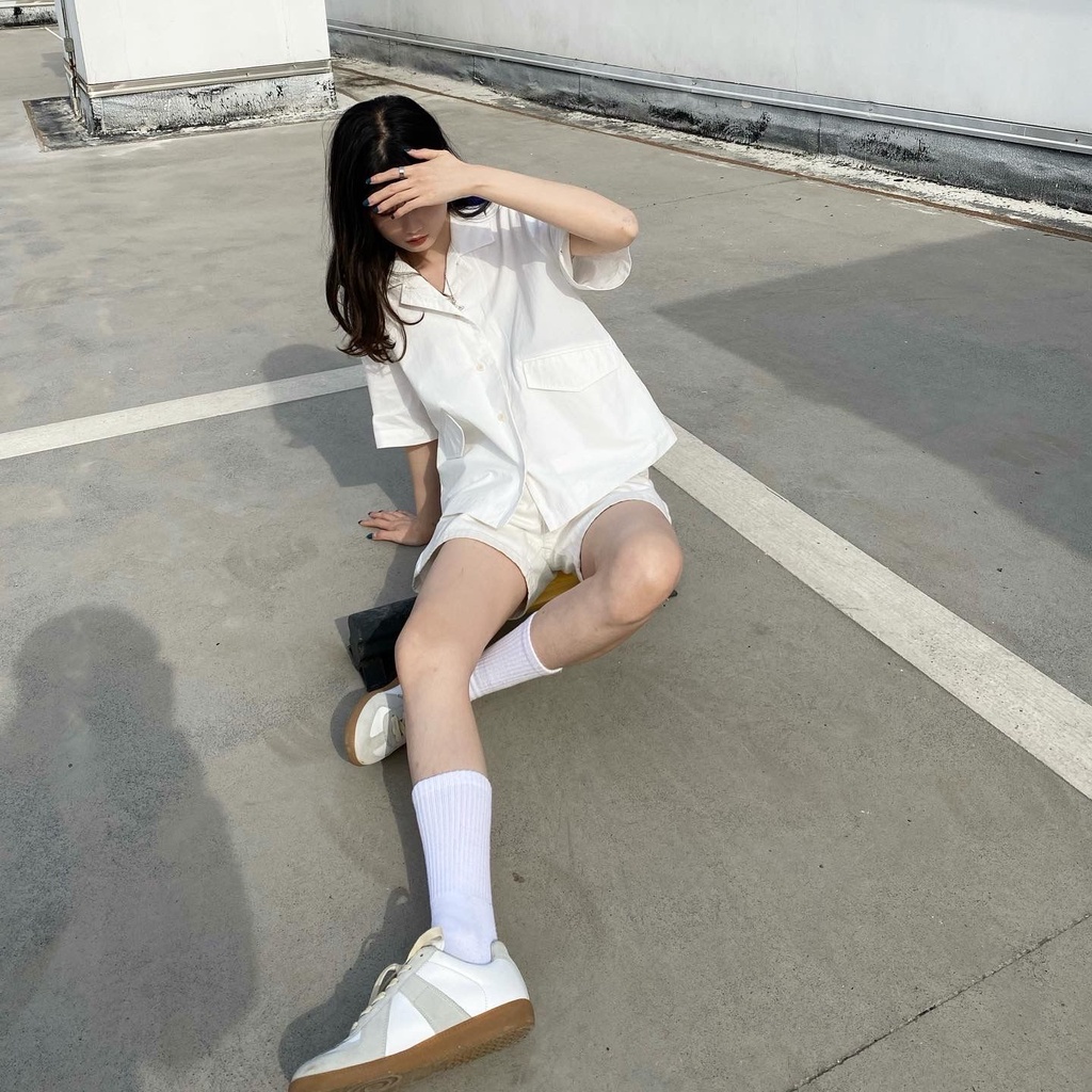 Áo Sơ Mi Nữ Tay Ngắn Màu Tím Thời Trang Hàn Quốc