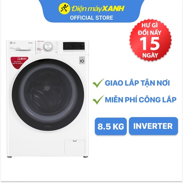 Máy giặt LG cửa trước Inverter 8.5kg FV1408S4W - Chính hãng BH 24 tháng - Miễn phí lắp đặt