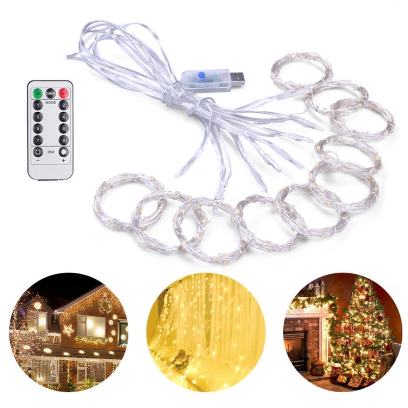 [Hàng sẵn sàng&amp;COD] Dây đèn LED 300/200/100 bóng 8 chế độ chống nước IP44 kèm điều khiển từ xa