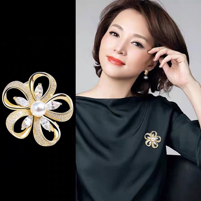 Trâm Cài Áo Hình Hoa Đính Ngọc Trai Pha Lê Đa Năng Tinh Tế Chất Lượng Cao Thanh Lịch Phụ Kiện Cho Nữ