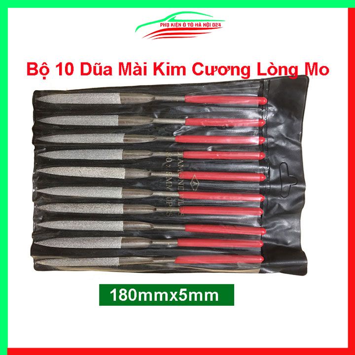 Bộ 10 dũa mài hình lòng mo kim cương cho bề mặt kim loại 180mmx5mm