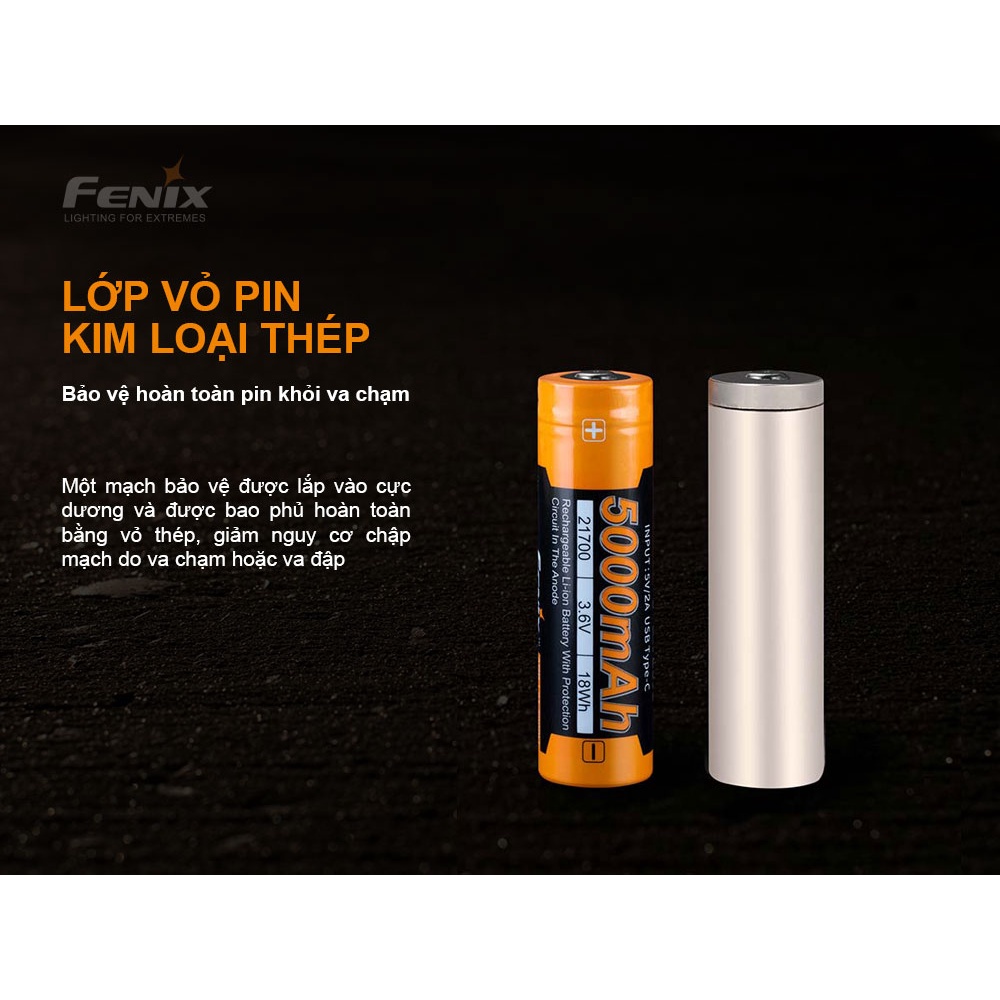 Pin sạc FENIX 21700 dung lượng 5000 mAh cổng sạc USB