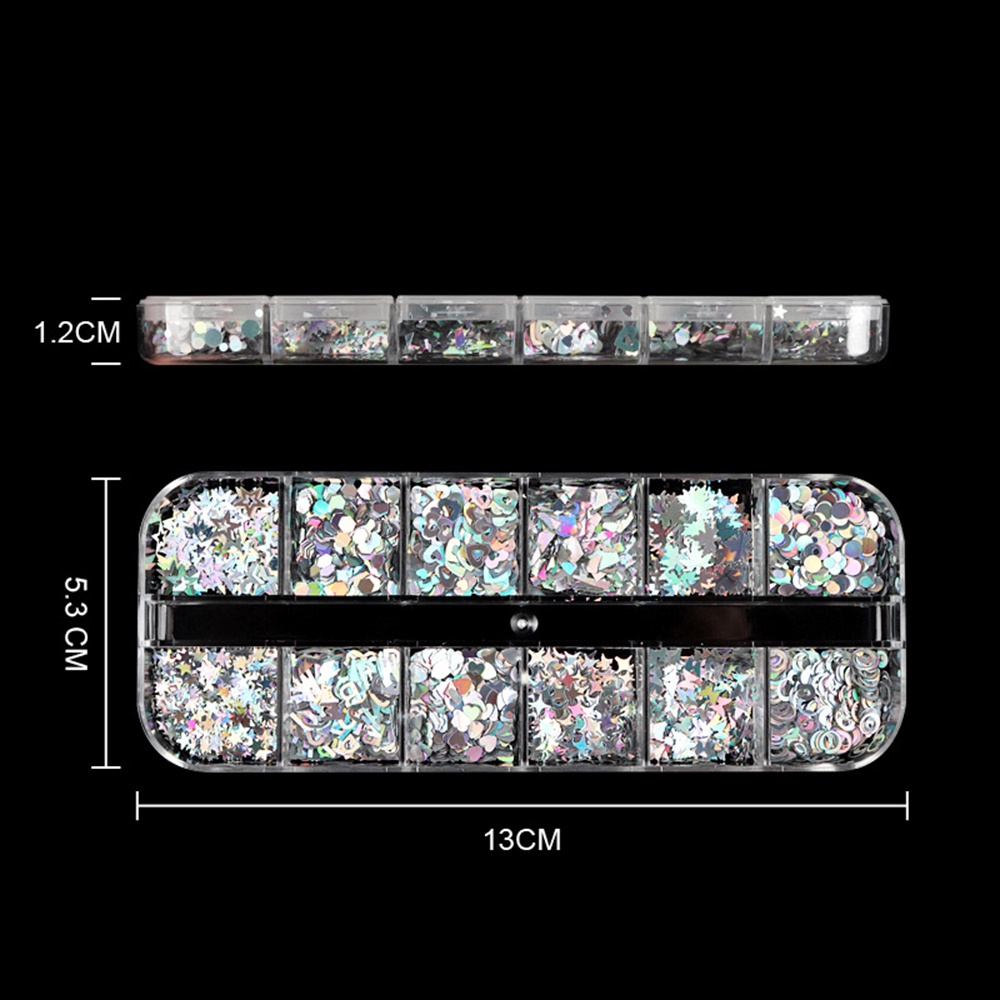 [Hàng mới về] Hộp kim sa hình học tim sao trăng bướm lấp lánh ba chiều nhiều màu sắc trang trí móng tay nghệ thuật DIY