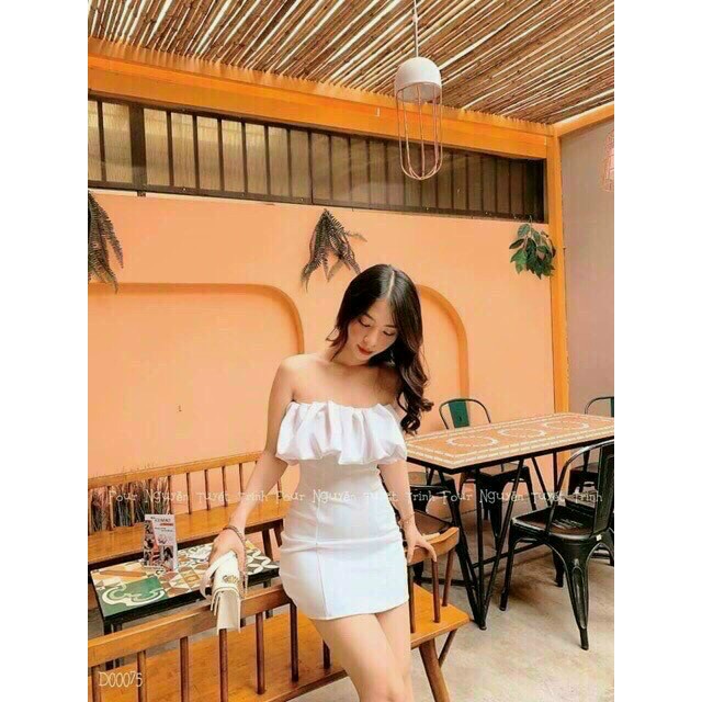 Body hotgirl trễ vai xếp ly from chuẩn nhá ce. Đầm mặc được 2 kiểu ah, cúp ngực hoặc trễ vai