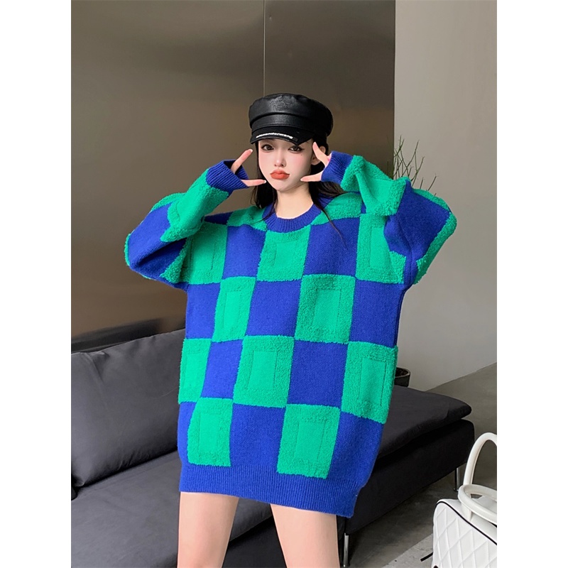 Cocory vn Áo len tay dài phối sọc caro thời trang Hàn Quốc năng động dành cho nữ | BigBuy360 - bigbuy360.vn