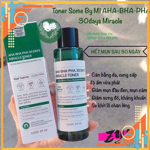 Nước Hoa Hồng Some By Mi AHA-BHA-PHA 30 Days Mracle Toner 150ml