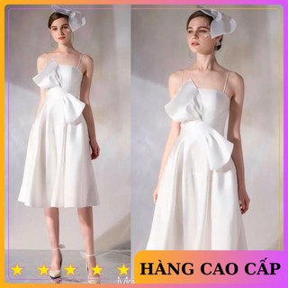 [HÀNG CAO CẤP] Đầm trắng hai dây xoè phi lụa sang trọng dự tiệc dạ hội - MN46