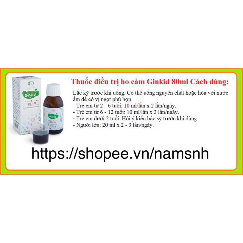 HO CẢM TRẺ EM GINKID Lọ 80ml