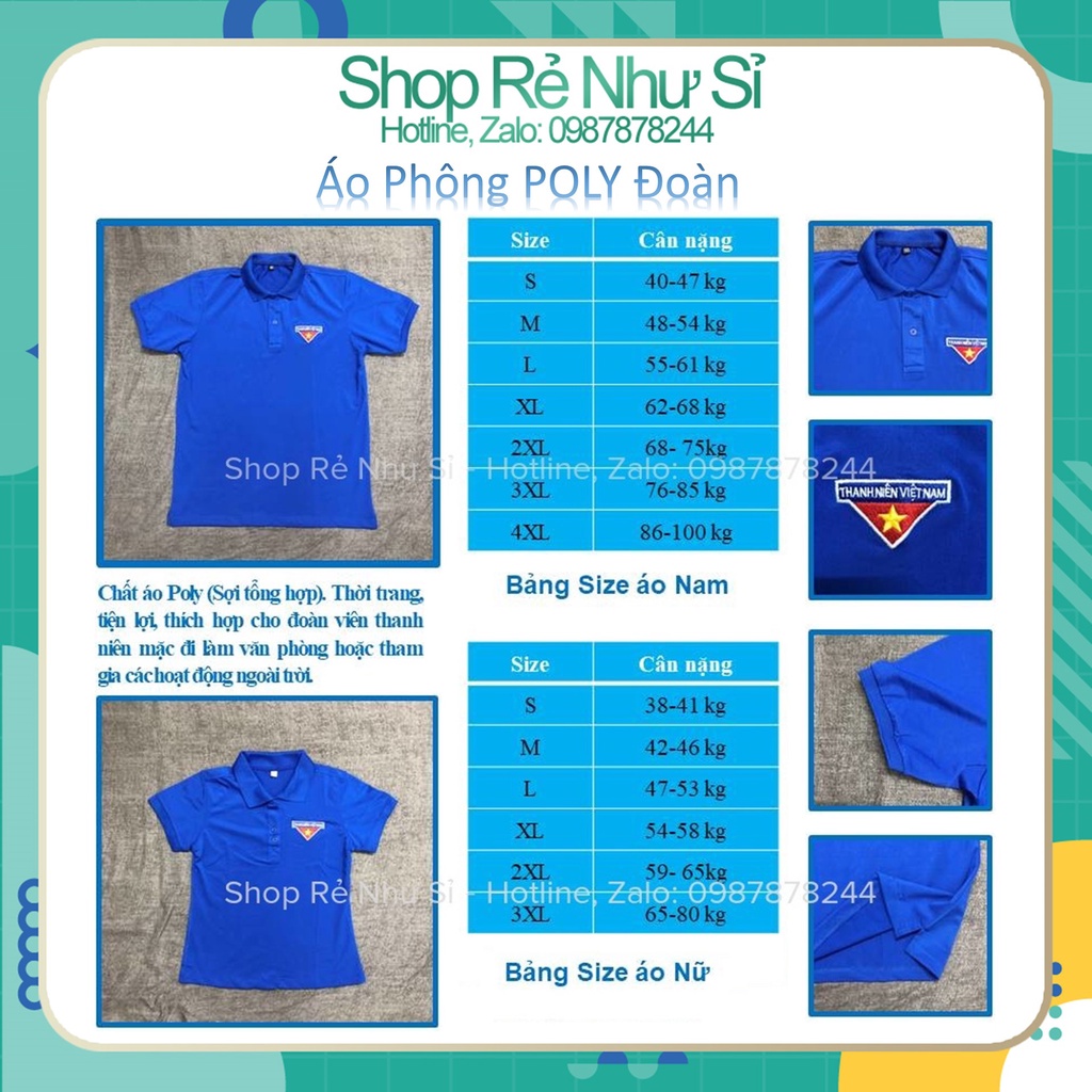 Áo phông đoàn chất liệu Poly, kiểu dáng polo, logo thêu