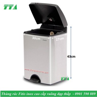 Thùng rác Fitis inox vuông đạp chân thấp 15 lít SPS1-901