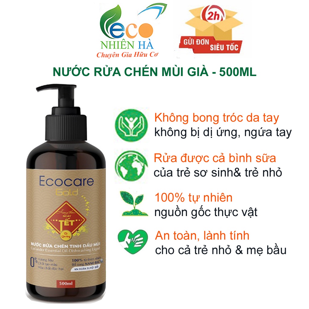 Nước rửa chén ECOCARE 500ml, tinh dầu mùi già hữu cơ, nước rửa bát an toàn trẻ nhỏ