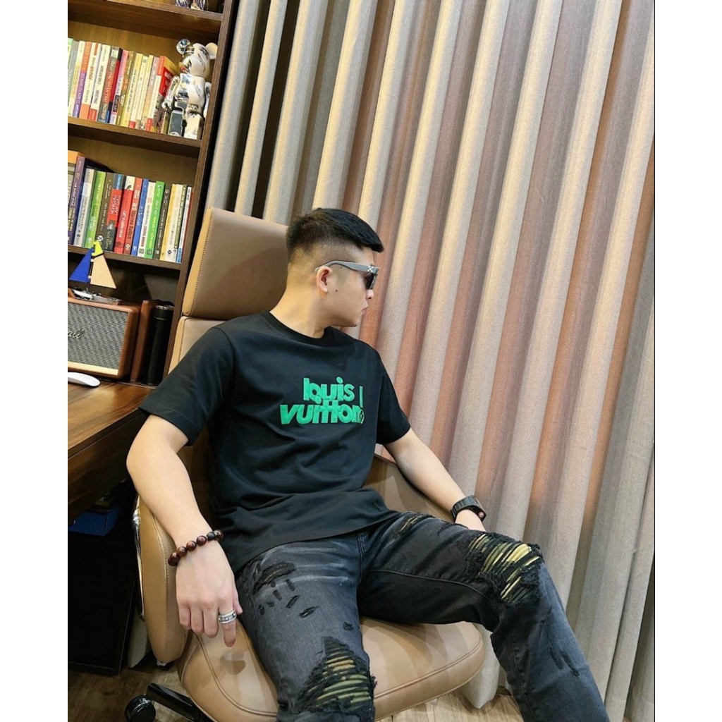 Áo Phông IN 5D LOGO LOUITVUTON Tay Ngắn Thoải Mái Hoạt Động Với Cotton Mịn Thấm Hút Du Lịch Dã Ngoại Hè Mã MT1990