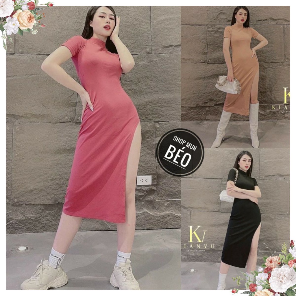 Đầm Body Cổ Lọ Tay Ngắn Xẻ Tà Chất Thun Borip Thích Hợp Mặc Đi Tiệc Đi Làm Đi Chơi Phù Hợp Với Mọi Phong Cách