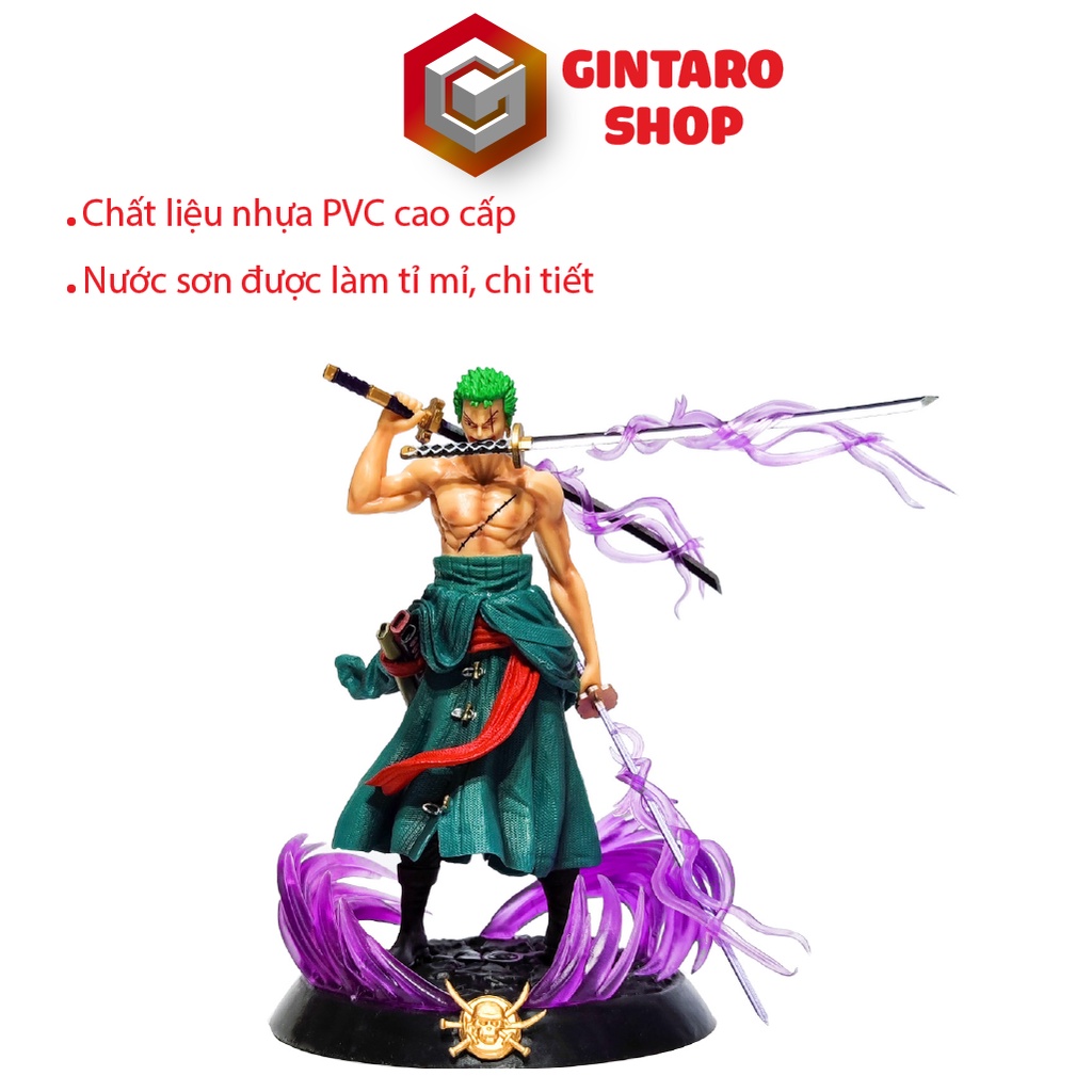 Mô hình One Piece Zoro 3 kiếm haki tư thế đứng, Mô hình nhân vật Zoro đứng có 2 đầu thay thế GINTARO SHOP