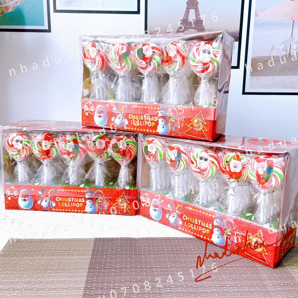 Combo 30 cây kẹo mút que hình ông già Noel dễ thương cho bé que 15gam