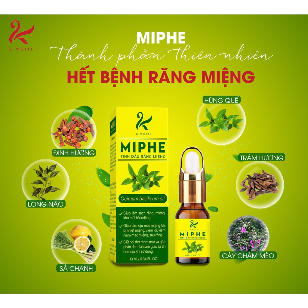 Tinh dầu răng miệng Miphe K WHITE 5ml- hỗ trợ điều trị sâu răng- hôi miệng- các vấn đề về răng miệng