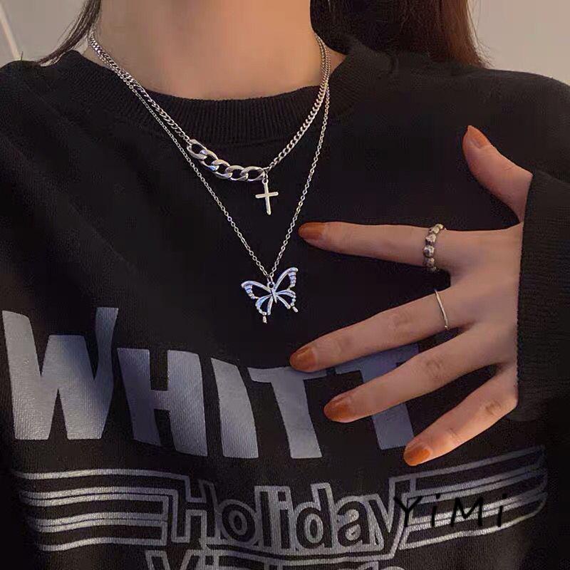 Vòng cổ Hợp Kim Mặt Hình Bướm Và Chữ Thập Độc Đáo