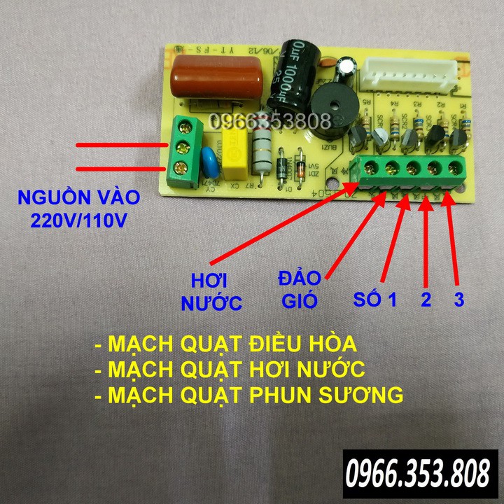 Bộ Mạch điều khiển TỪ XA quạt PHUN SƯƠNG quạt HƠI NƯỚC quạt ĐIỀU HÒA 5 NGÕ RA có bảng hiển thị