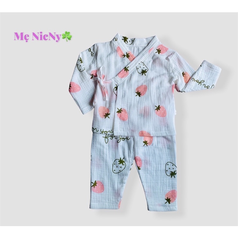 Bộ yukata dài tay cho bé chất xô muslin