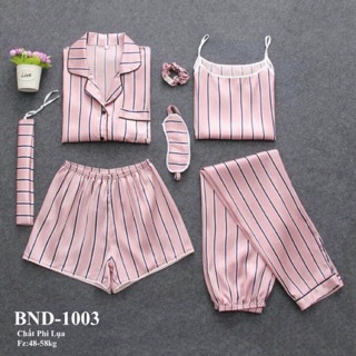 Set bộ ngủ 7 món họa tiết chất satin