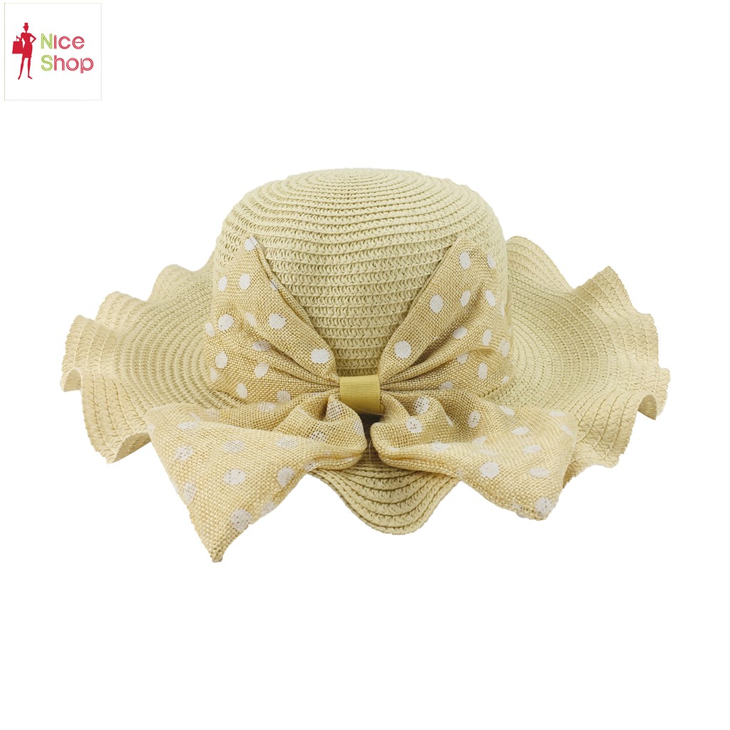 Nón rộng vành lượn chất thô phối nơ chấm bi nhiều màu - TT0312
