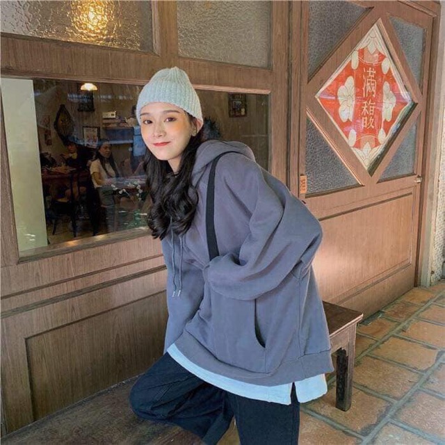 Hoddie nỉ trơn unisex màu xi măng - Khoác nỉ chui đầu có nón xám lông chuột cực xinh ( Ảnh thật + Video ) | BigBuy360 - bigbuy360.vn