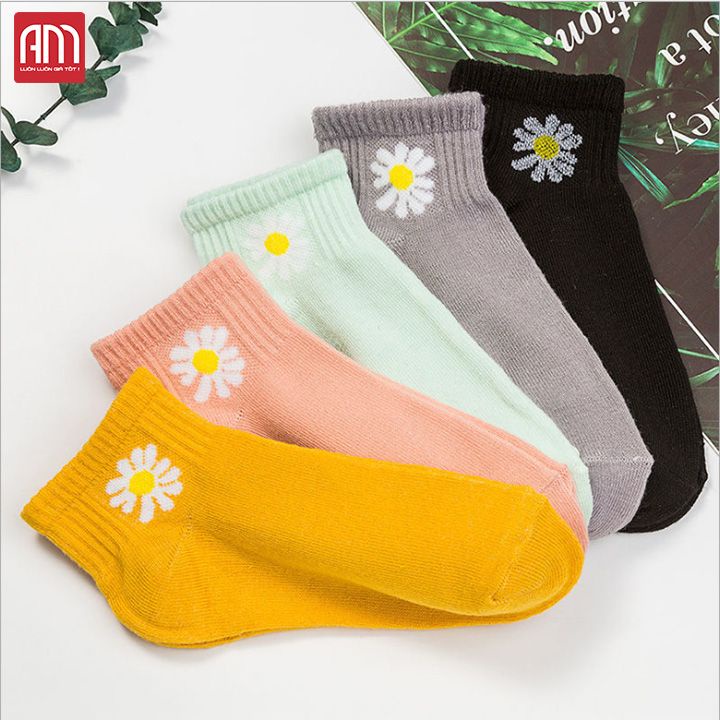 Combo 10 đôi vớ, tất nữ hoa cúc cổ ngắn thấm mồ hôi, khử mùi tốt