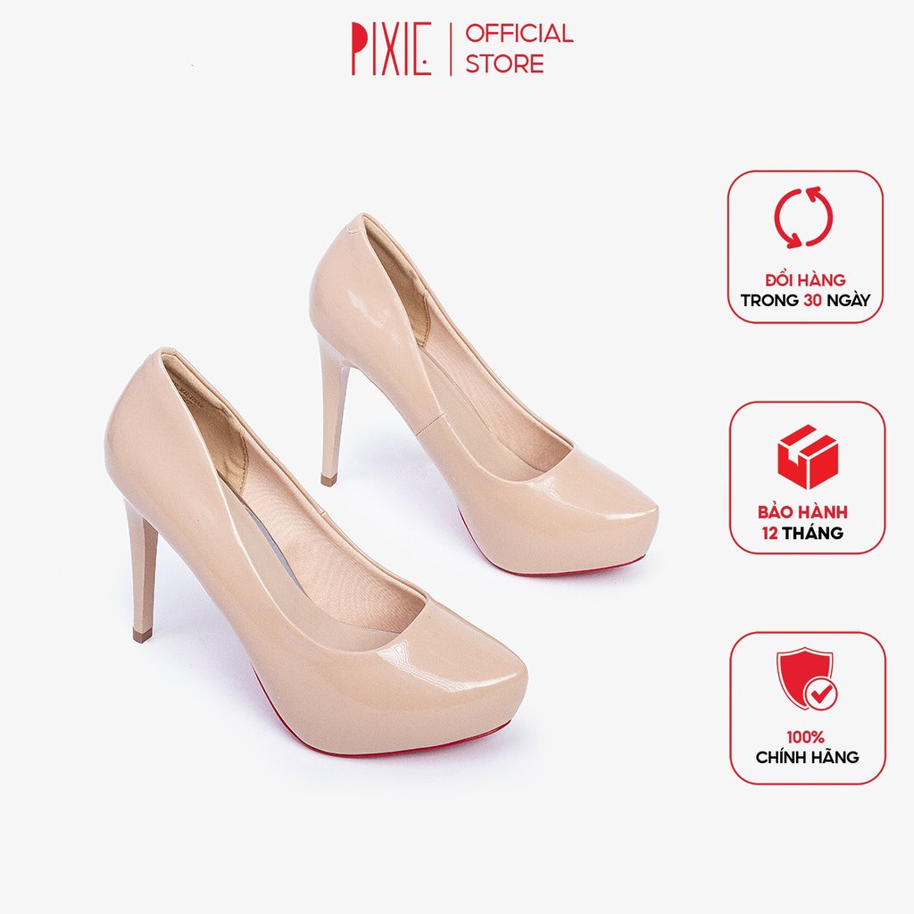 Giày Cao Gót 12cm Đúp Đế Da Bóng Bít Mũi Pixie X645