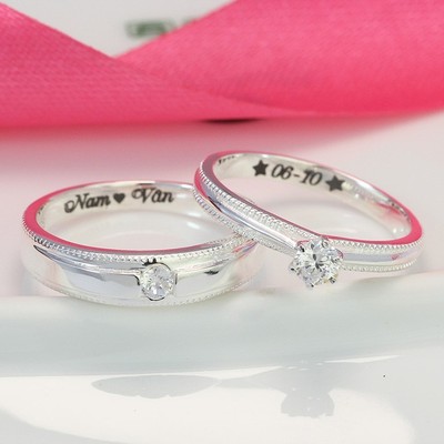 Nhẫn cặp đôi tình nhân bạc thật đính đá khắc tên ND0442 Trang Sức TNJ