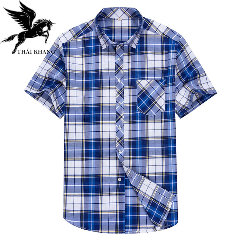 Sơ mi nam ngắn tay caro trắng hàng siêu thị đẹp vải cotton mát Thái Khang | BigBuy360 - bigbuy360.vn