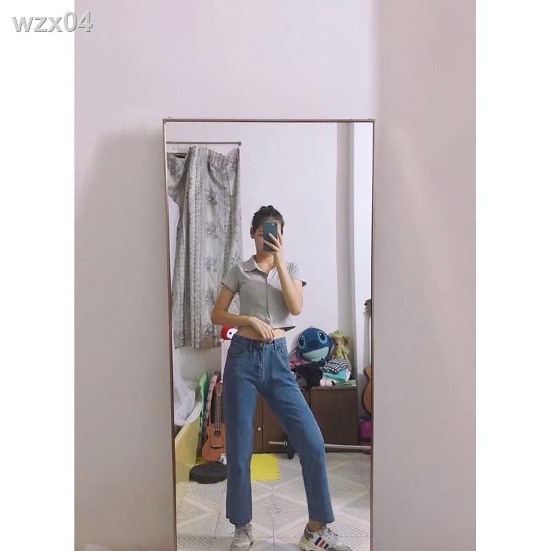 [ Sẵn M,L] QA13_Quần jeans cạp cao ống suông đứng ulzzang