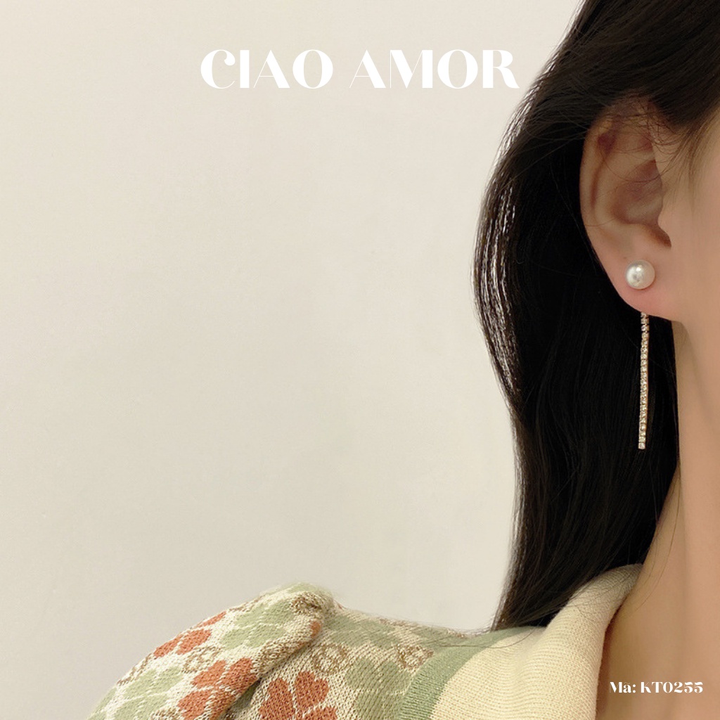 KT0255-Khuyên tai nữ, Bông tai dài bạc 925 dây đính đá hạt ngọc Trang sức Ciao Amor