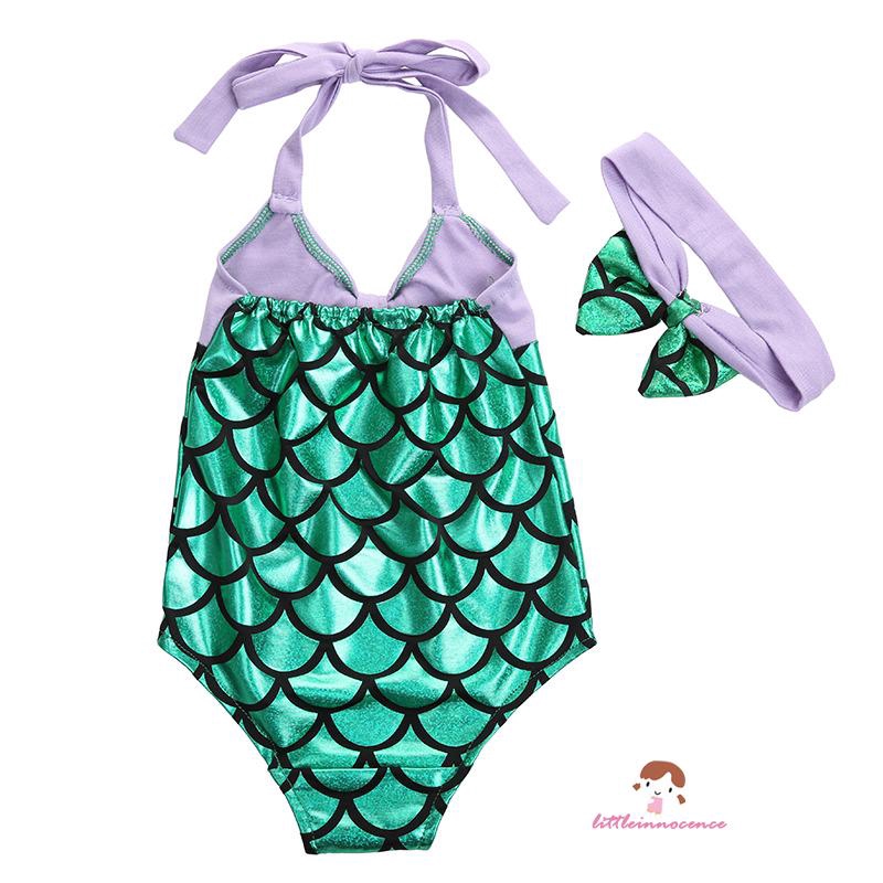 ❤XZQ-Cute Baby Girls Summer Beach Mermaid Swimwear Bikini Swimsuit + Bow Headband Costume Set