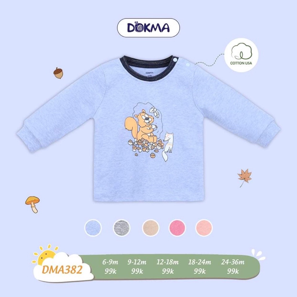 Áo thun dài tay thu đông Dokma cho bé trai bé gái chất dày dặn sale size 6-36M DMA382 Lamiha