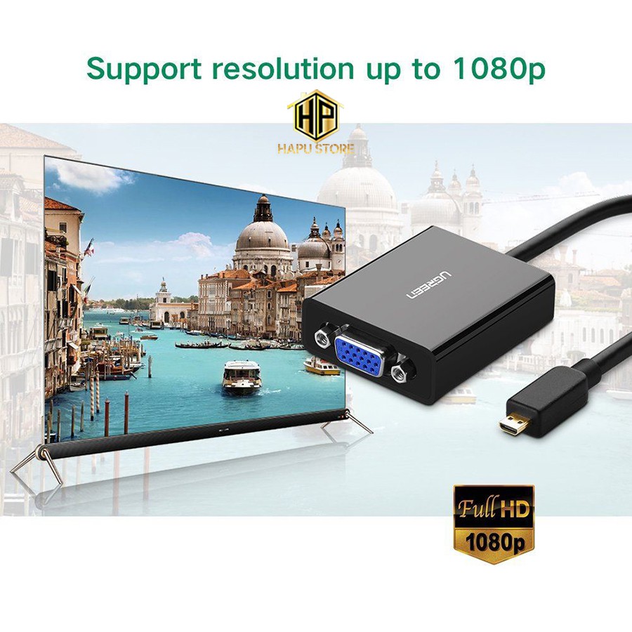 [Mã ELHACE giảm 4% đơn 300K] Cáp chuyển đổi Micro HDMI to VGA Ugreen 40268 chính hãng - Hapustore