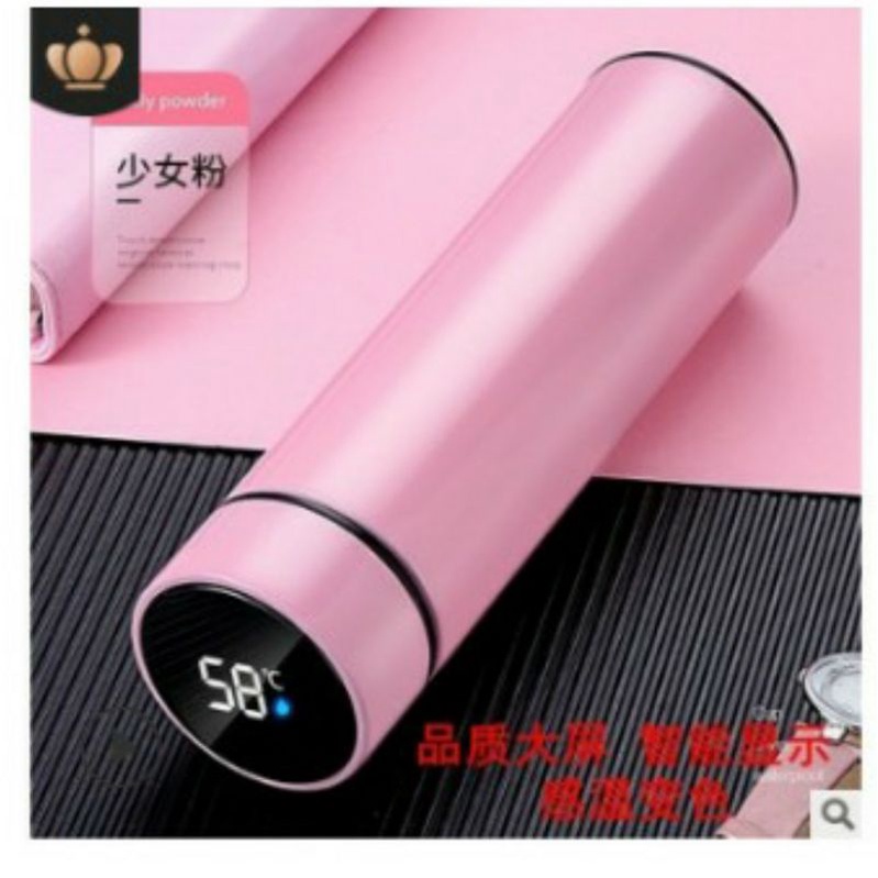 Bình giữ nhiệt 500 ml màu hồng có đèn led hiển thị nhiệt độ