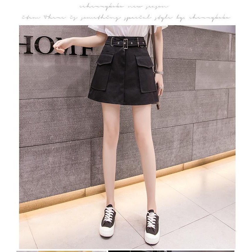Chân Váy Kaki Phối Hai Túi Nắp Kết Hợp Dây Thắc Kiểu Cách TTS0463A