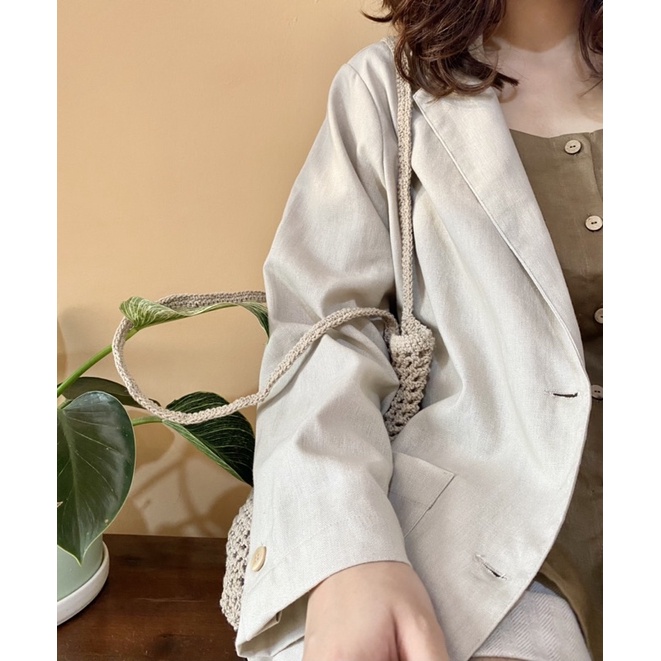 Blazer beige linen bột dày