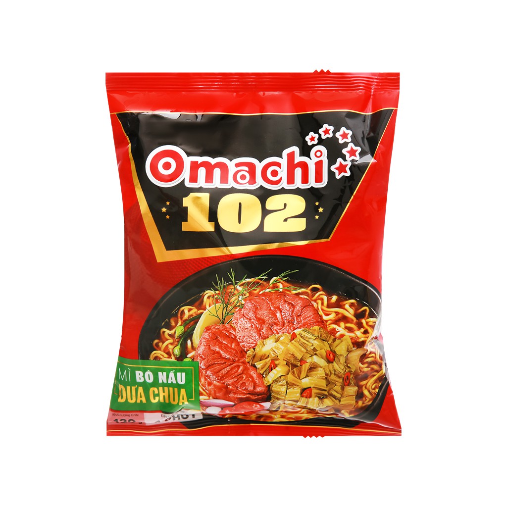 Lốc 5 gói gói mì bò nấu dưa chua Omachi 102 120g