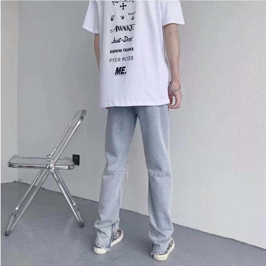Quần Jean Trơn quần jean ống suông Màu Dáng Suông Đơn Giản quần jean nam rách gối Thời Trang quần jean nam slimfit Hàn Quốc quần ống suông