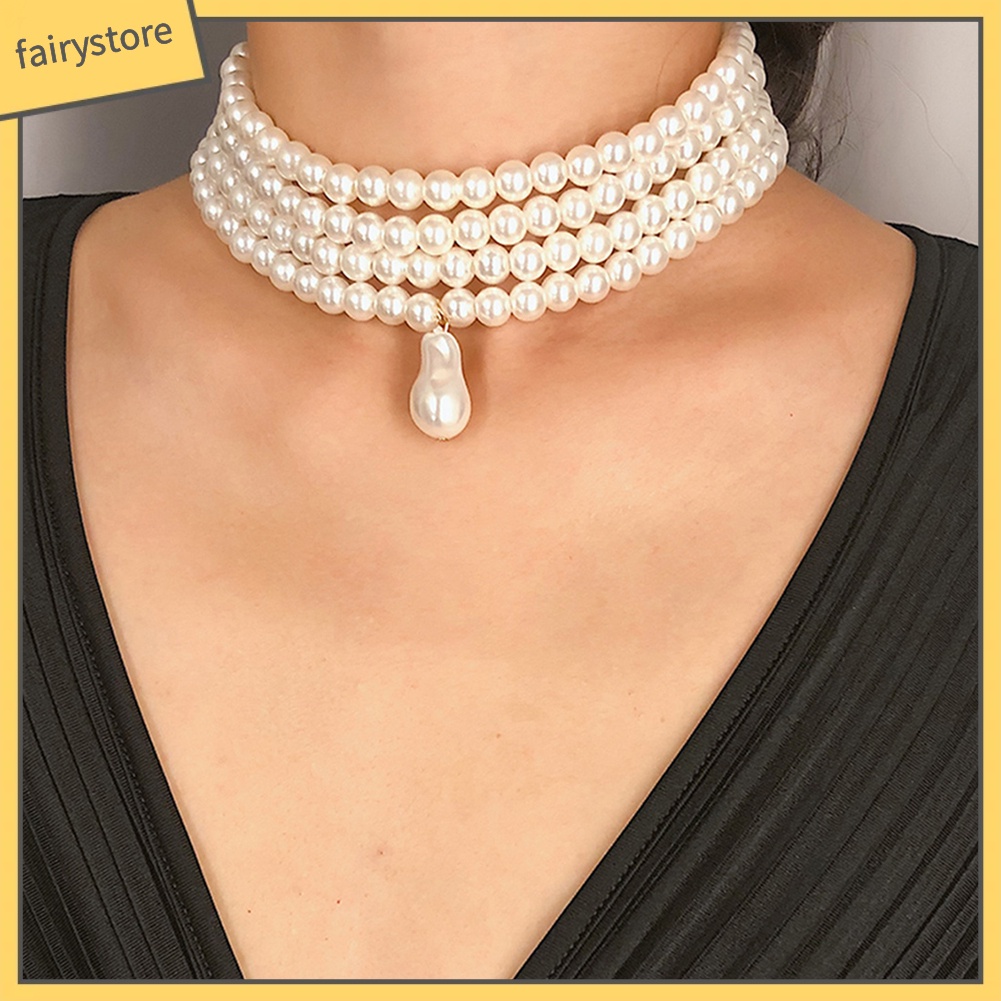 Vòng cổ choker nhiều lớp gắn ngọc trai giả thanh lịch cho nữ
