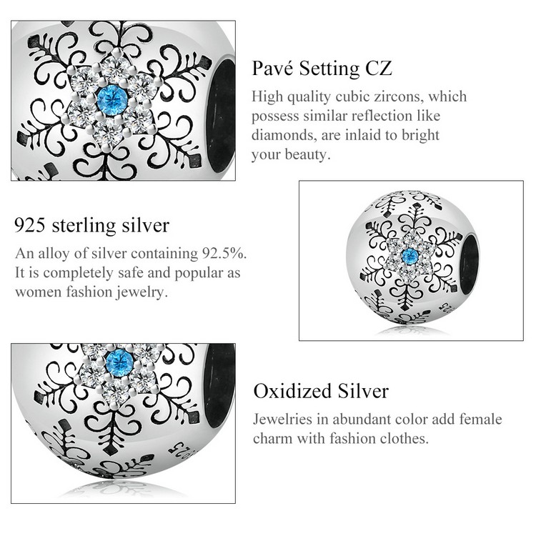 Hạt xỏ Bamoer BSC513 bằng bạc họa tiết hoa tuyết làm vòng tay thời trang DIY