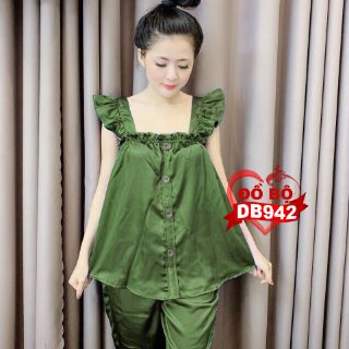 Phi bóng lửng tay bèo đính nút mặc đẹp, chất phi bóng dày dặn