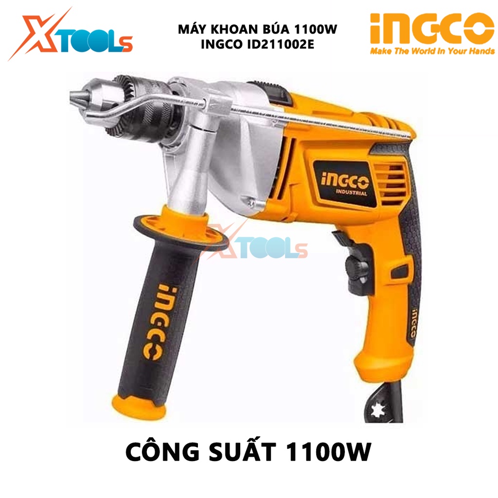 Máy khoan búa cầm tay 16mm Ingco ID211002E công suất 1100w, tốc độ 3000rpm, đầu khoan bằng nhôm 3-16mm có chỉnh tốc, đảo