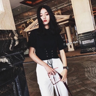 Crop Top đan eo dáng corset chất thun trơn siêu đẹp