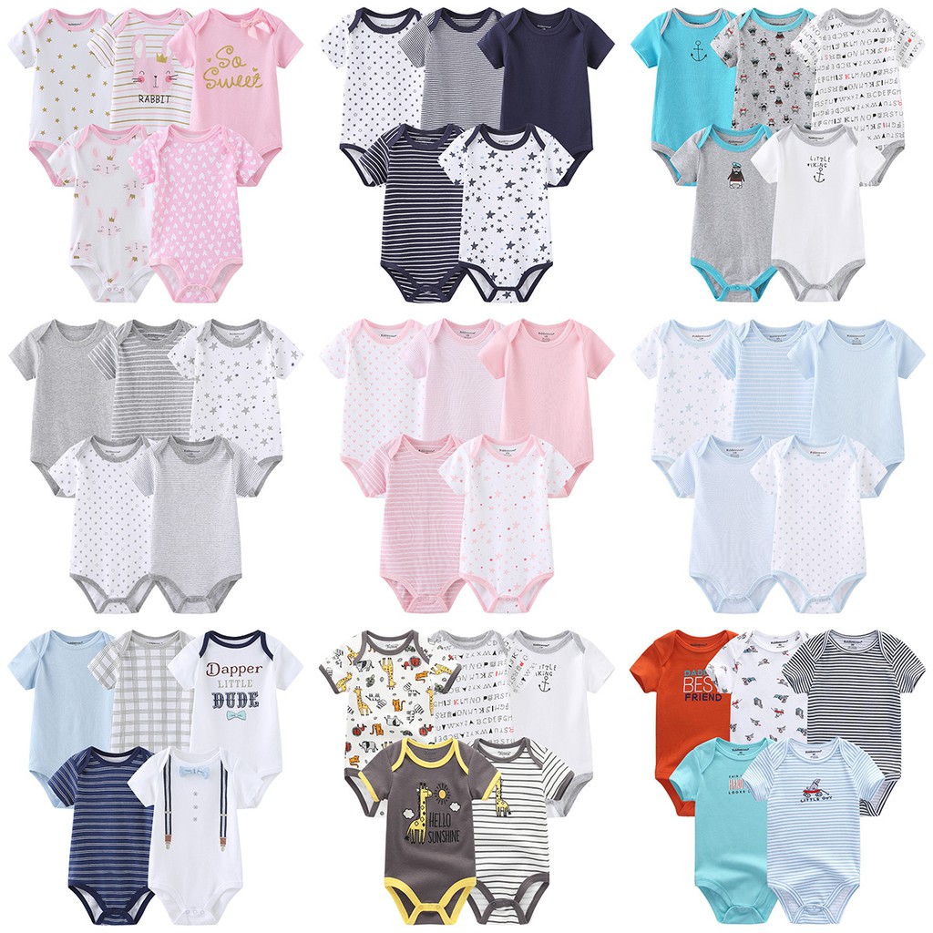 Set 5 Bộ Áo Liền Quần Chất Liệu Cotton In Hình Kỳ Lân Thời Trang 2021 Cho Bé 0-12 Tháng Tuổi