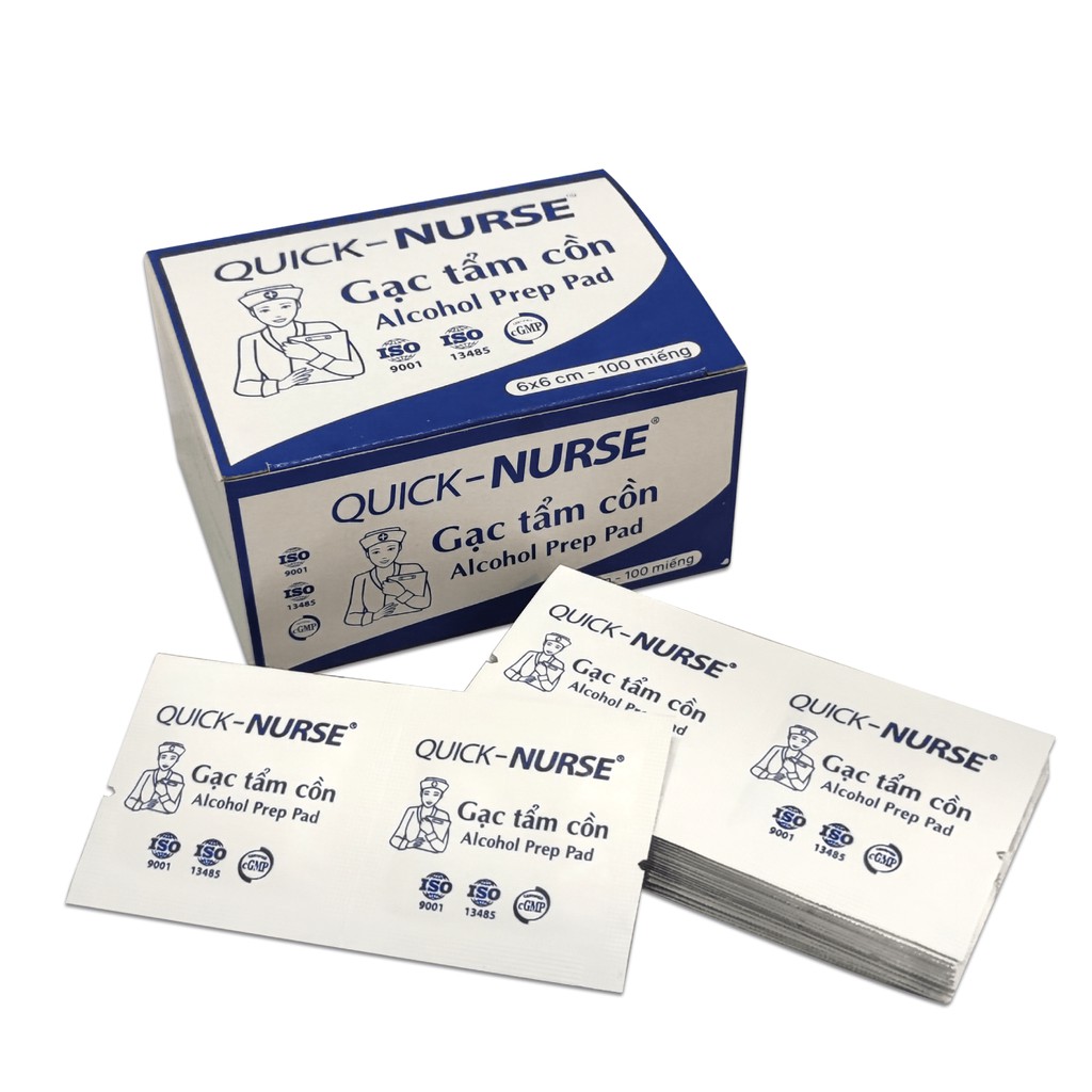 HỘP GẠC TẨM CỒN QUICK- NURSE 6X3CM 100 MIẾNG