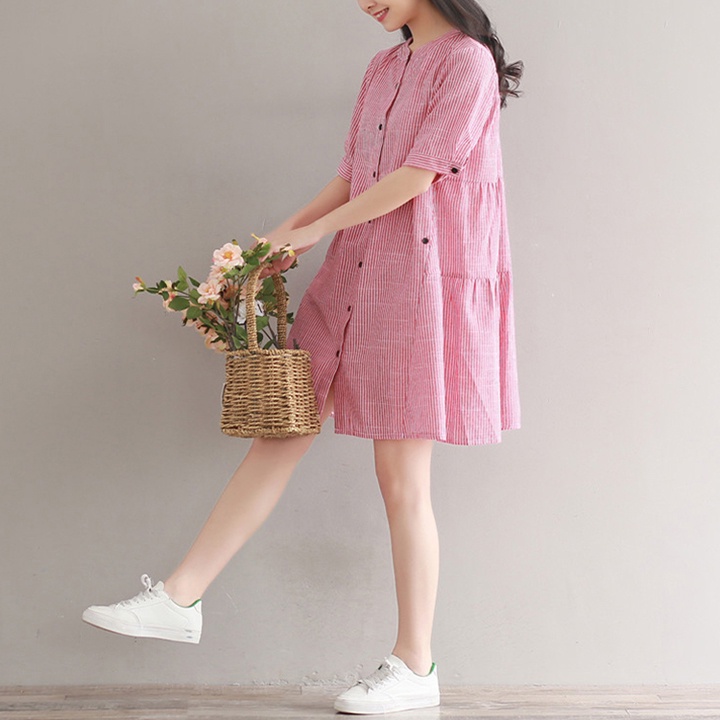 Đầm Bầu Thiết Kế Habi Fashion Dáng Suông Sọc Hồng Thời Trang HABI26