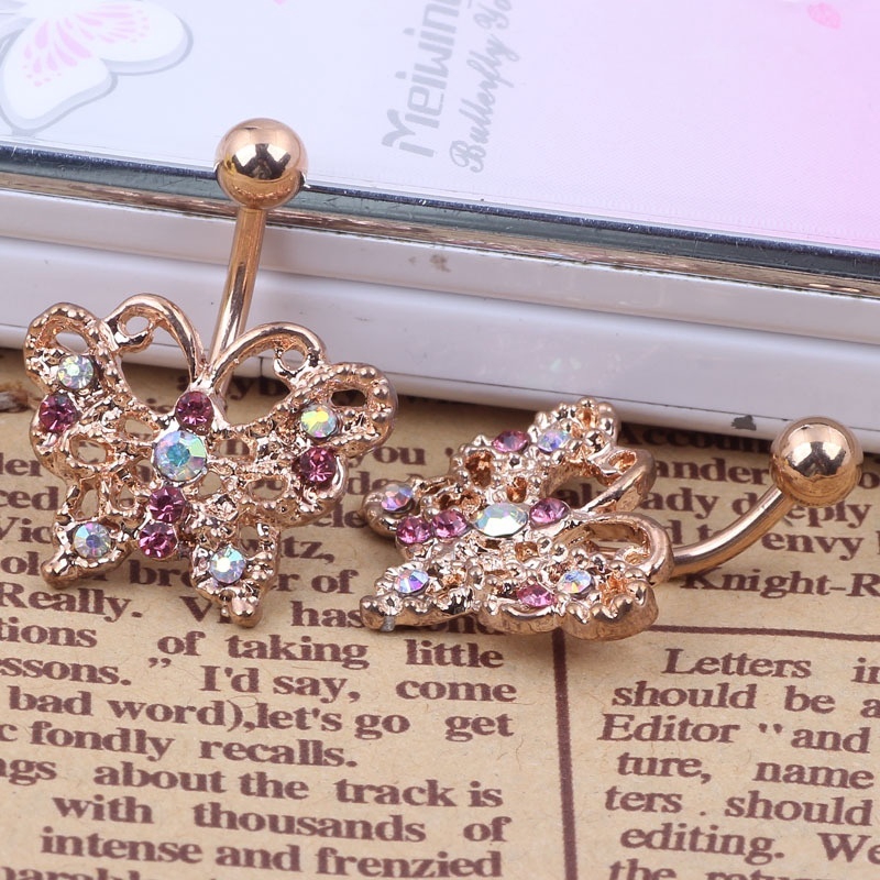 Khuyên rốn hình bướm đính đá bằng thép y tế