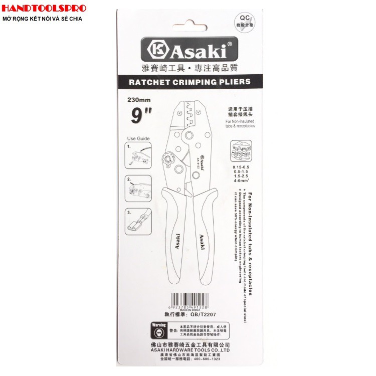 0.5 ~ 6.0mm2 Kiềm bấm cos ghim Asaki AK-9122